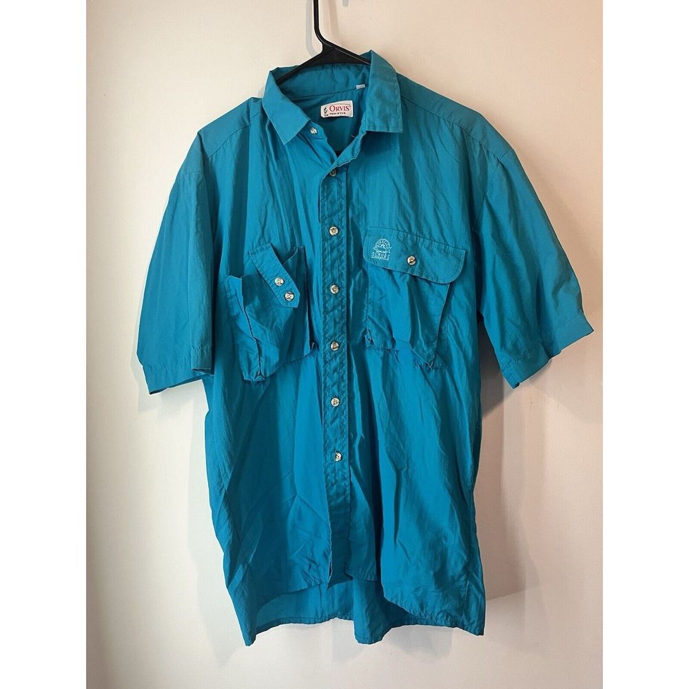 Orvis Fishing Shirt Bone‎ Fish Scrubs Mens Med teal Green Made USA vintage nylon
